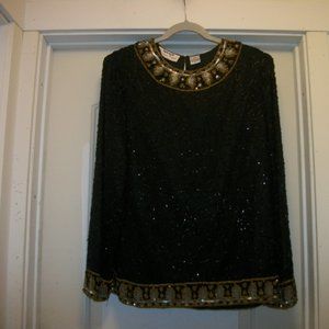 DESIGNER 80S 90S LUSH GILT BEADED BLOUSE S